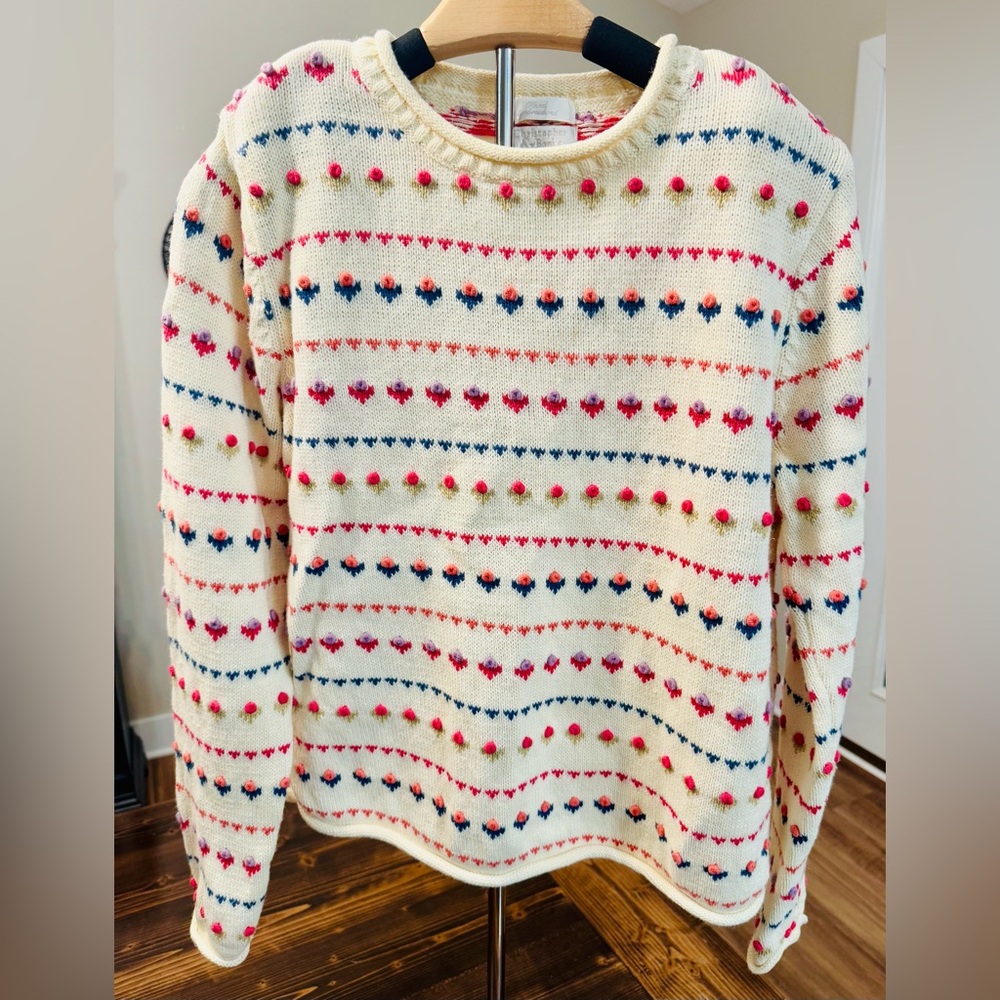 Vintage Hand Embroidered Cottagecore Floral‎ Sweater Size M